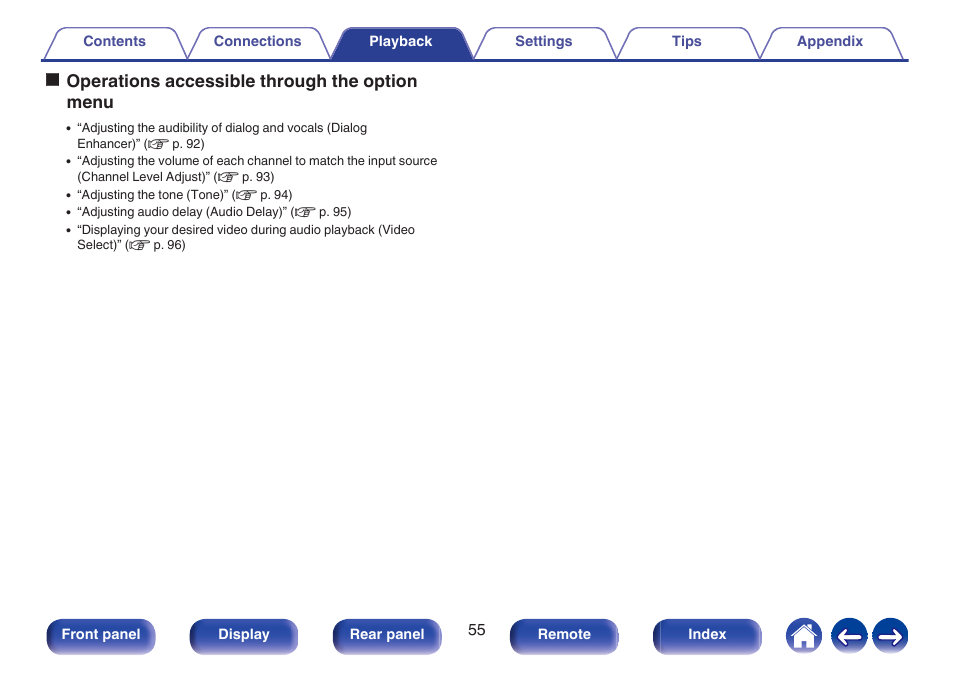 Ooperations accessible through the option menu | Denon AVR-S660H 5.2-Channel Network A/V Receiver User Manual | Page 55 / 242