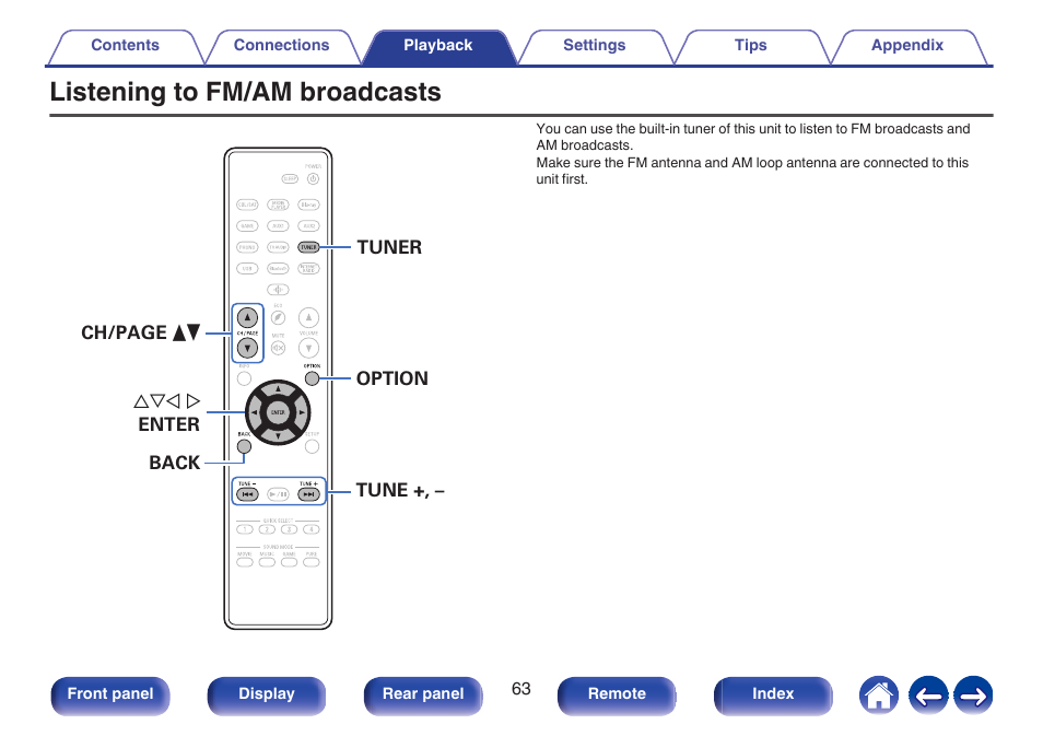 Listening to fm/am broadcasts, P. 63)) | Denon AVR-S660H 5.2-Channel Network A/V Receiver User Manual | Page 63 / 242