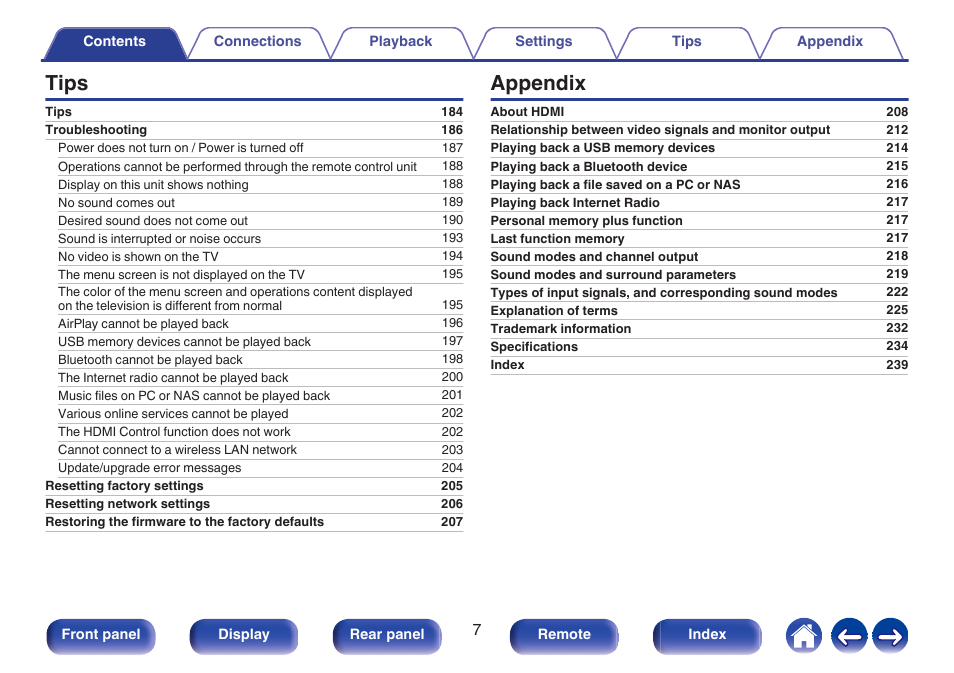 Tips, Appendix | Denon AVR-S660H 5.2-Channel Network A/V Receiver User Manual | Page 7 / 242