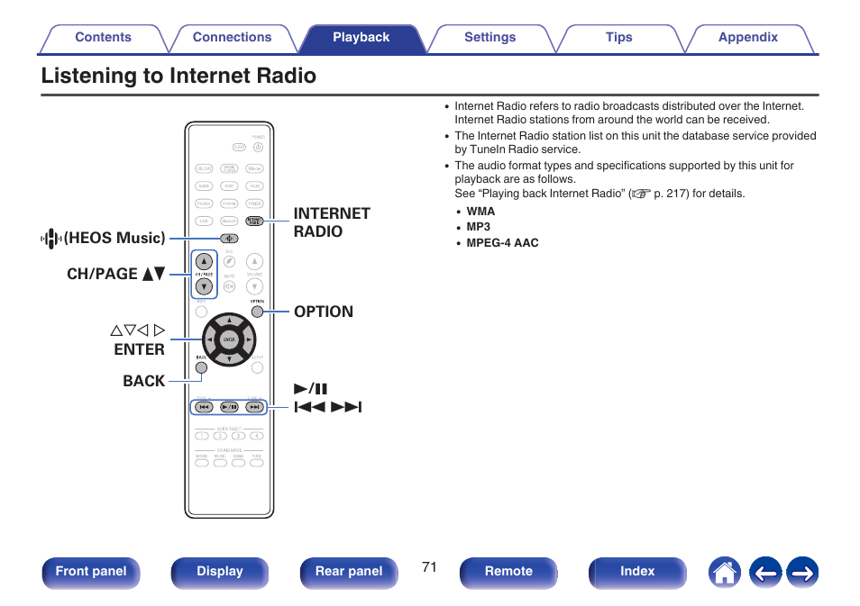 Listening to internet radio | Denon AVR-S660H 5.2-Channel Network A/V Receiver User Manual | Page 71 / 242