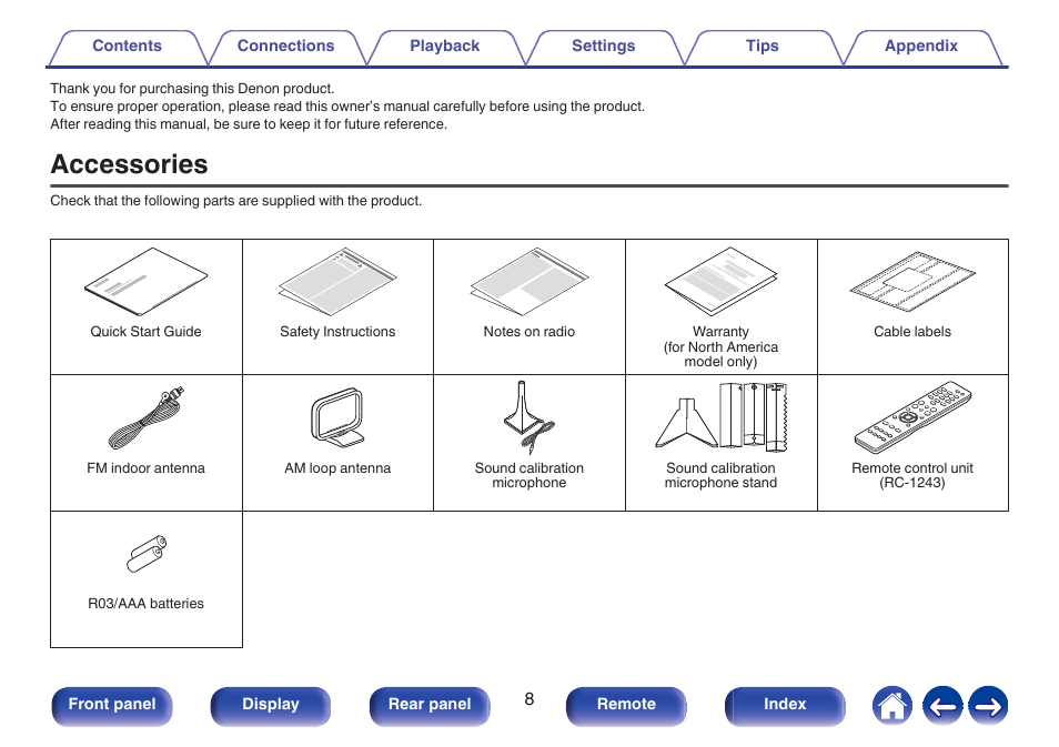 Accessories | Denon AVR-S660H 5.2-Channel Network A/V Receiver User Manual | Page 8 / 242