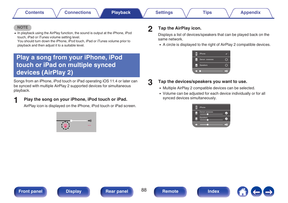 Synced devices (airplay 2) | Denon AVR-S660H 5.2-Channel Network A/V Receiver User Manual | Page 88 / 242