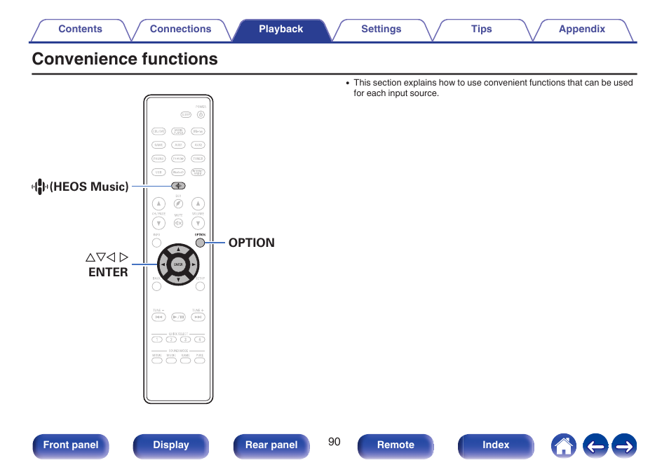 Convenience functions | Denon AVR-S660H 5.2-Channel Network A/V Receiver User Manual | Page 90 / 242