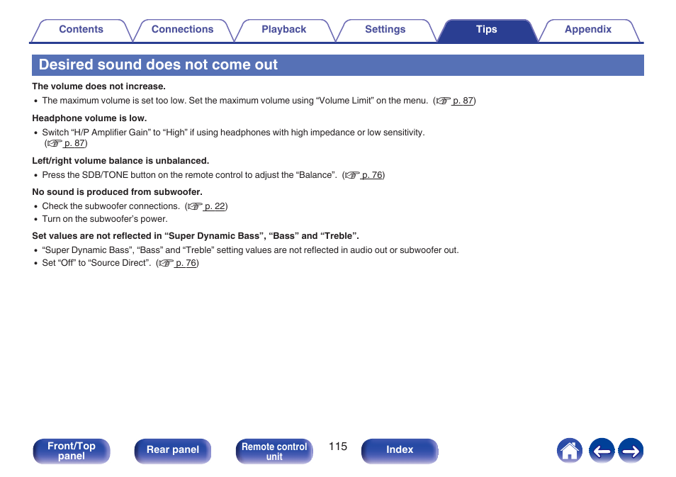 Desired sound does not come out | Denon CEOL RCD-N10 Network CD Receiver (Black) User Manual | Page 115 / 149