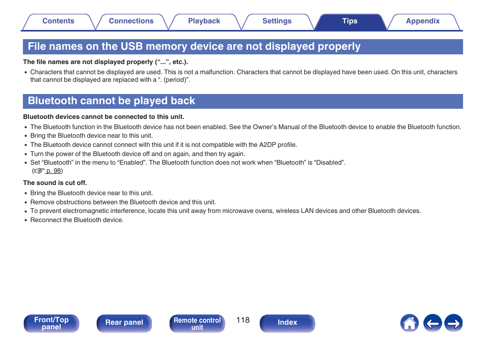 Bluetooth cannot be played back | Denon CEOL RCD-N10 Network CD Receiver (Black) User Manual | Page 118 / 149