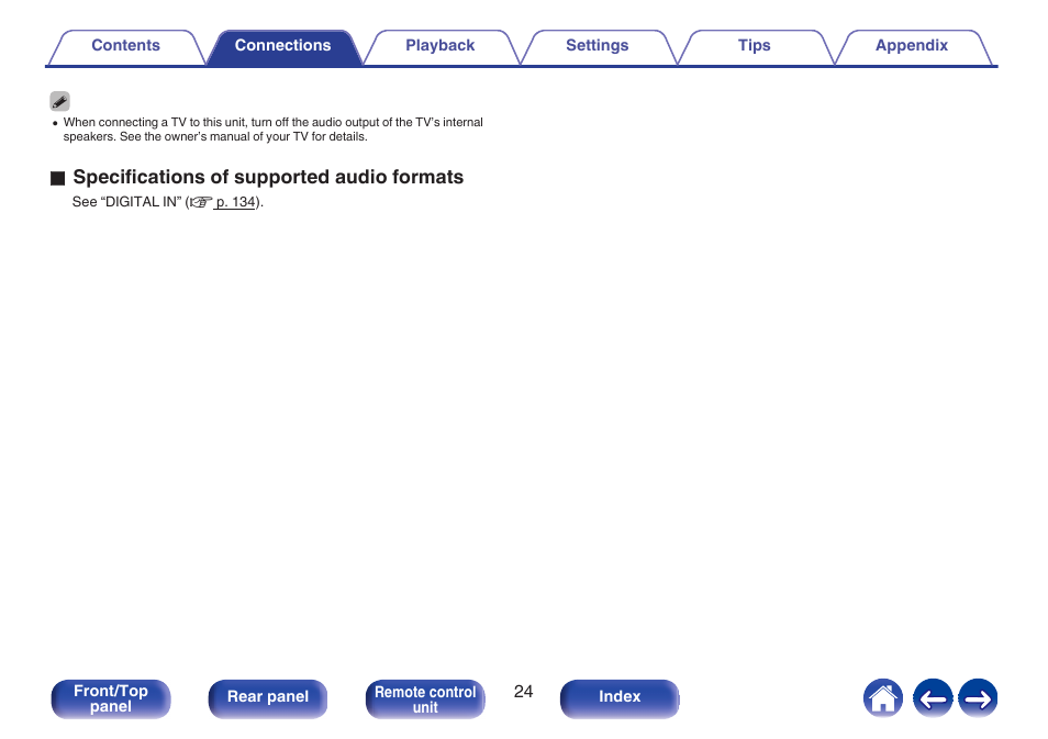 Ospecifications of supported audio formats | Denon CEOL RCD-N10 Network CD Receiver (Black) User Manual | Page 24 / 149