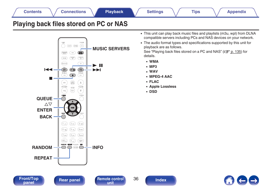 Playing back files stored on pc or nas, P. 36) | Denon CEOL RCD-N10 Network CD Receiver (Black) User Manual | Page 36 / 149