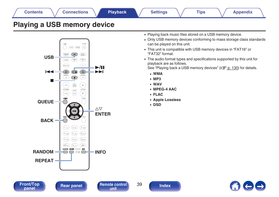 Playing a usb memory device, P. 39) | Denon CEOL RCD-N10 Network CD Receiver (Black) User Manual | Page 39 / 149