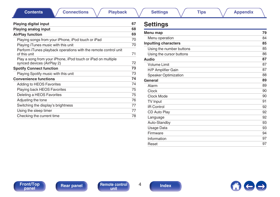 Settings | Denon CEOL RCD-N10 Network CD Receiver (Black) User Manual | Page 4 / 149
