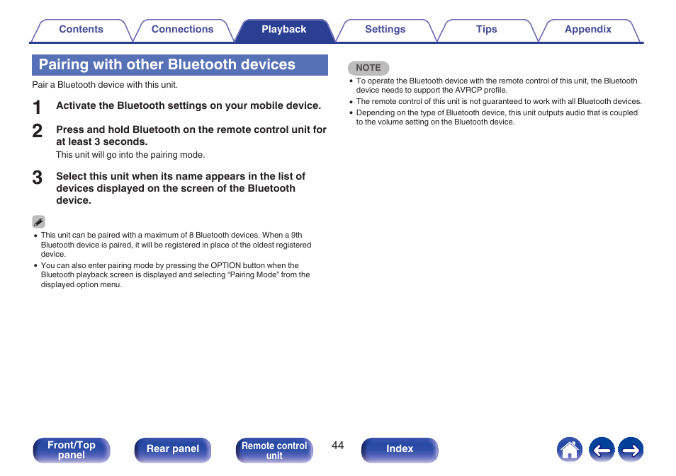 Pairing with other bluetooth devices | Denon CEOL RCD-N10 Network CD Receiver (Black) User Manual | Page 44 / 149