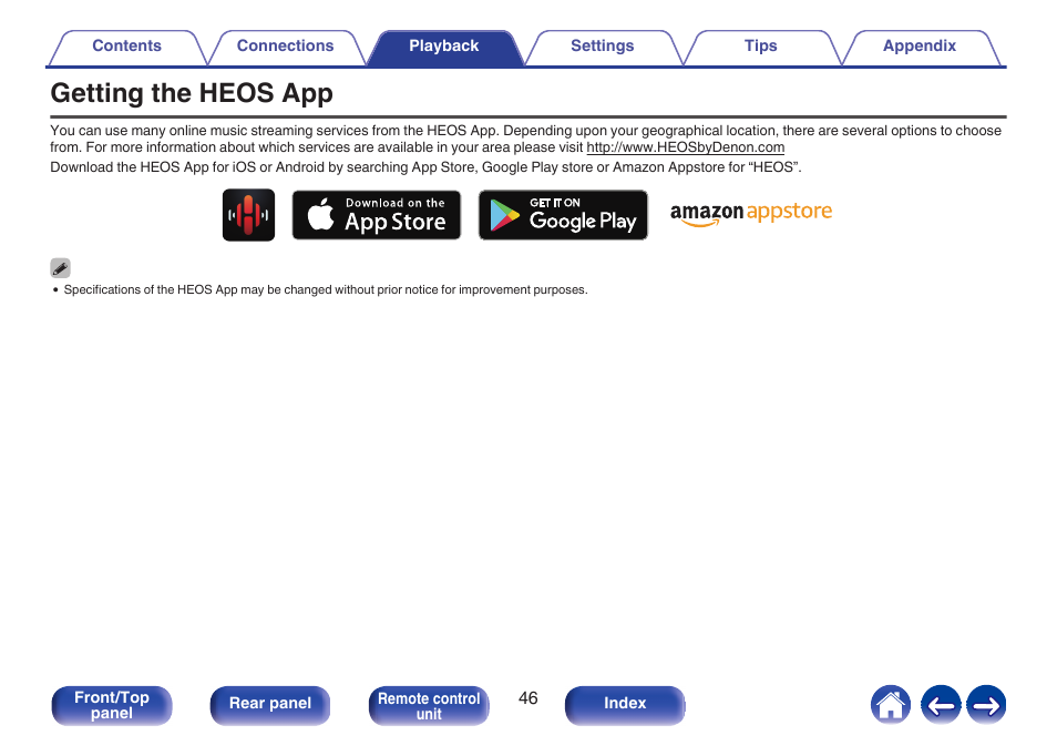 Getting the heos app | Denon CEOL RCD-N10 Network CD Receiver (Black) User Manual | Page 46 / 149