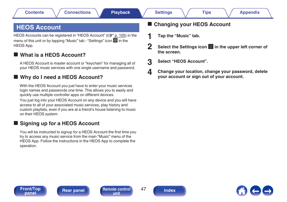 Heos account | Denon CEOL RCD-N10 Network CD Receiver (Black) User Manual | Page 47 / 149