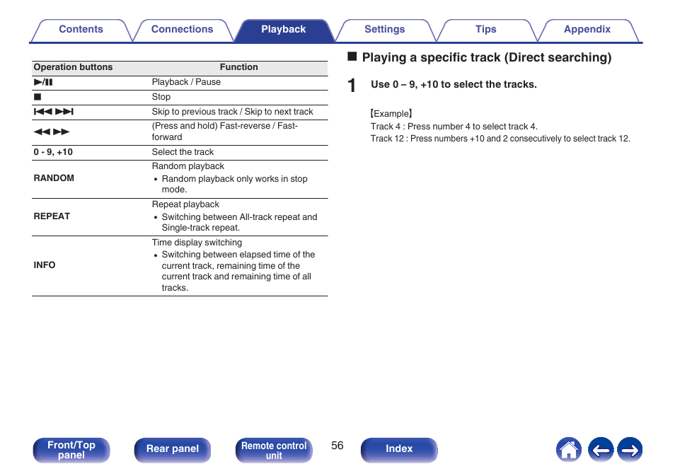 Oplaying a specific track (direct searching) | Denon CEOL RCD-N10 Network CD Receiver (Black) User Manual | Page 56 / 149