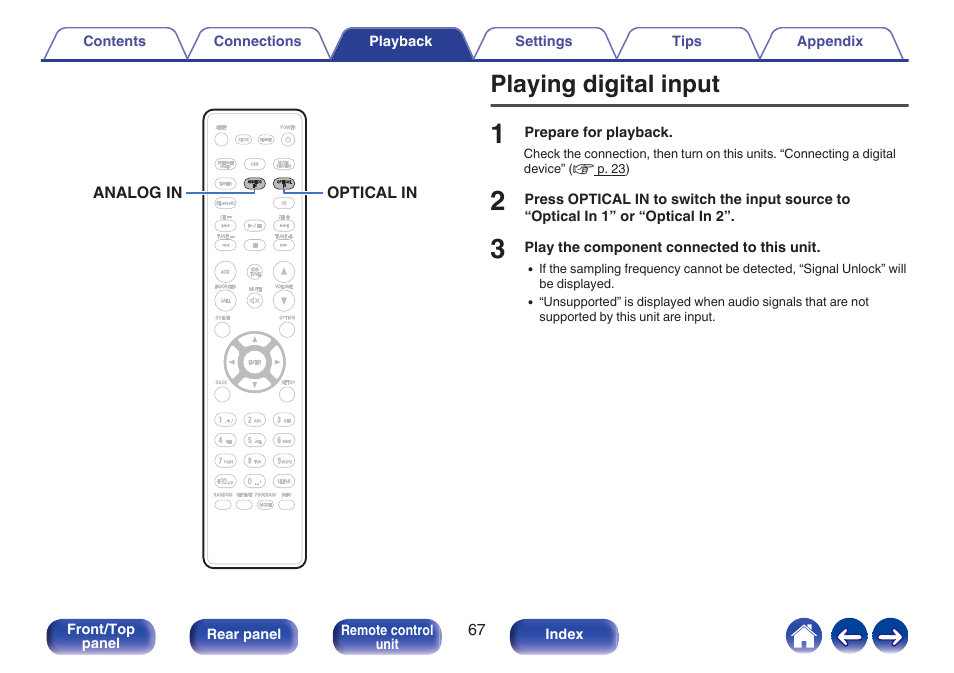 Playing digital input | Denon CEOL RCD-N10 Network CD Receiver (Black) User Manual | Page 67 / 149