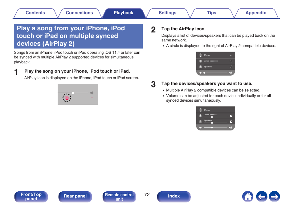 Synced devices (airplay 2) | Denon CEOL RCD-N10 Network CD Receiver (Black) User Manual | Page 72 / 149
