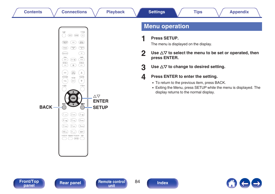 Menu operation | Denon CEOL RCD-N10 Network CD Receiver (Black) User Manual | Page 84 / 149