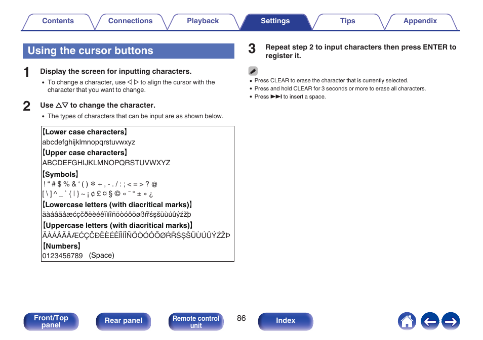 Using the cursor buttons | Denon CEOL RCD-N10 Network CD Receiver (Black) User Manual | Page 86 / 149