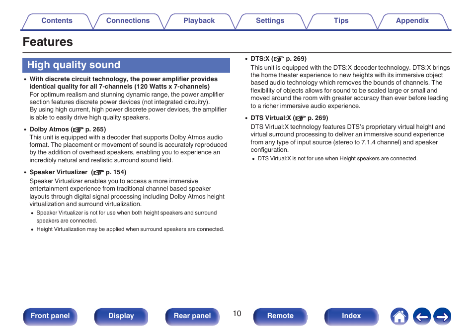 Features, High quality sound | Denon AVR-X1700H 7.2-Channel Network A/V Receiver with HEOS User Manual | Page 10 / 284