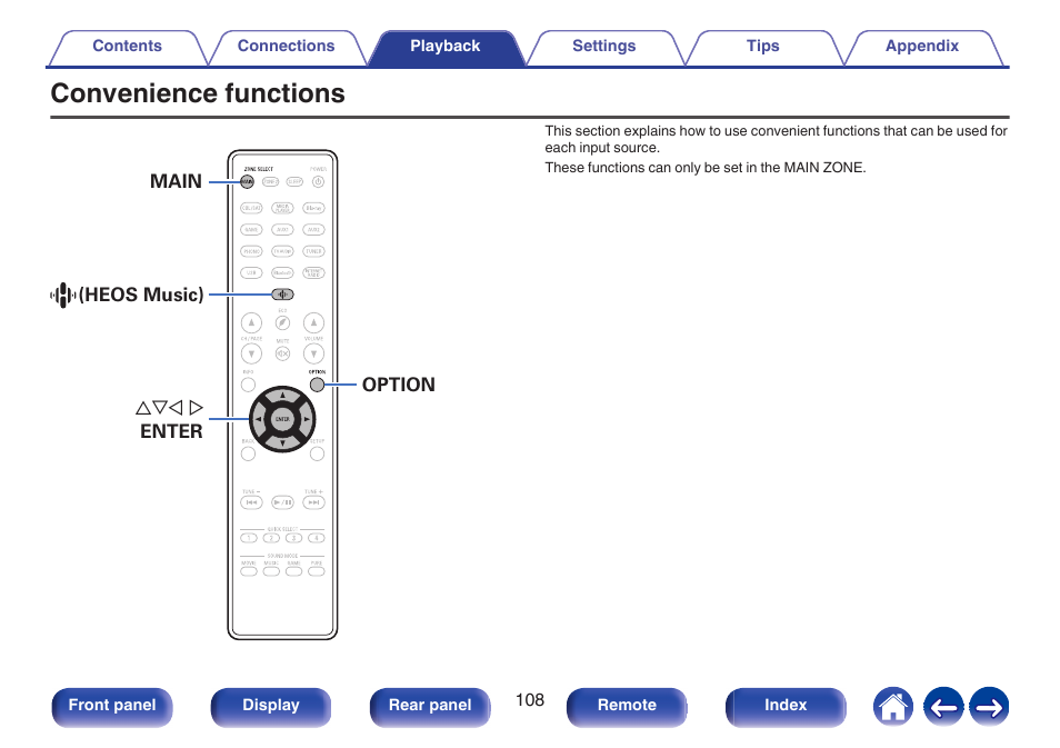 Convenience functions | Denon AVR-X1700H 7.2-Channel Network A/V Receiver with HEOS User Manual | Page 108 / 284