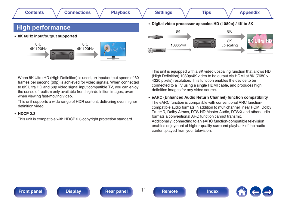 High performance, 8k ultra hd | Denon AVR-X1700H 7.2-Channel Network A/V Receiver with HEOS User Manual | Page 11 / 284