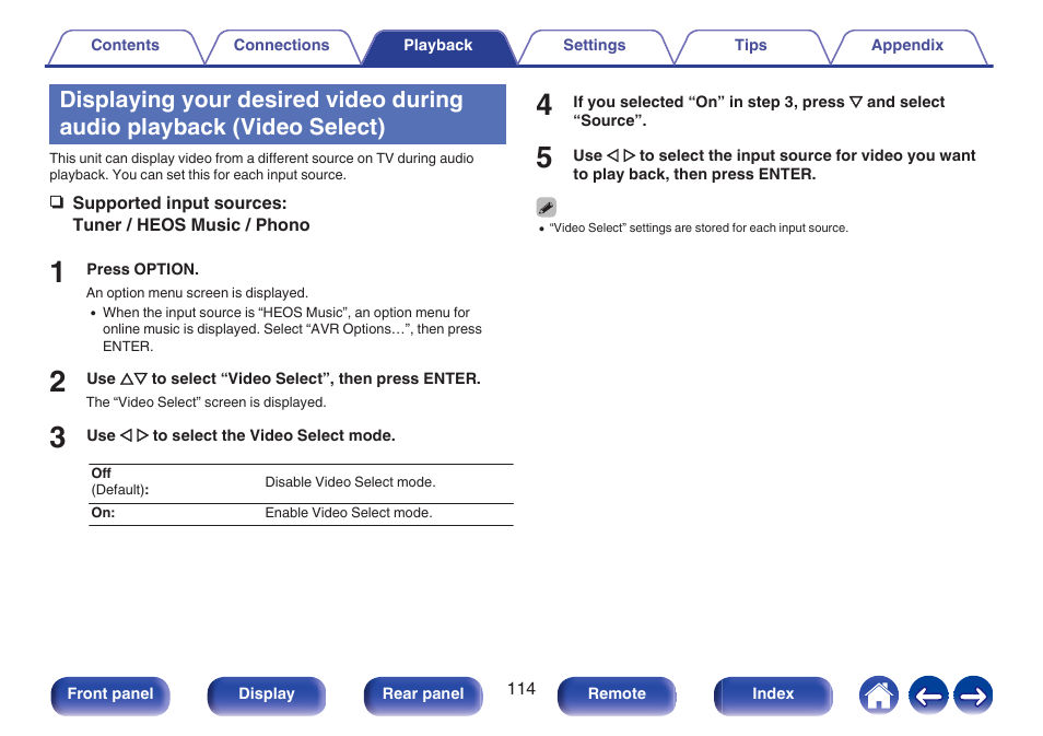 Select), P. 114) | Denon AVR-X1700H 7.2-Channel Network A/V Receiver with HEOS User Manual | Page 114 / 284