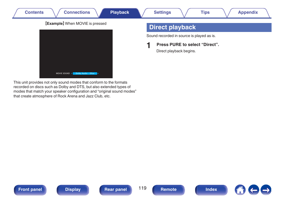 Direct playback | Denon AVR-X1700H 7.2-Channel Network A/V Receiver with HEOS User Manual | Page 119 / 284
