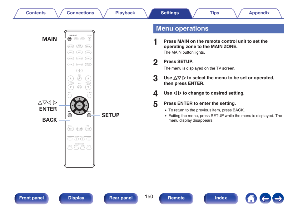 Menu operations, P. 150) | Denon AVR-X1700H 7.2-Channel Network A/V Receiver with HEOS User Manual | Page 150 / 284