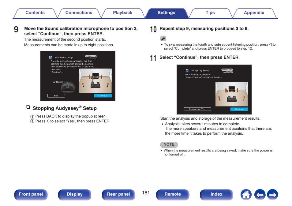 Nstopping audyssey, Setup | Denon AVR-X1700H 7.2-Channel Network A/V Receiver with HEOS User Manual | Page 181 / 284