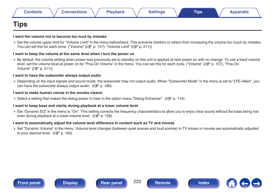 Tips | Denon AVR-X1700H 7.2-Channel Network A/V Receiver with HEOS User Manual | Page 222 / 284