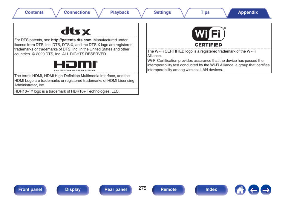 Denon AVR-X1700H 7.2-Channel Network A/V Receiver with HEOS User Manual | Page 275 / 284