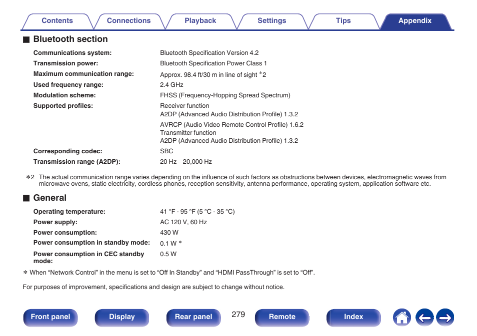 Ogeneral | Denon AVR-X1700H 7.2-Channel Network A/V Receiver with HEOS User Manual | Page 279 / 284