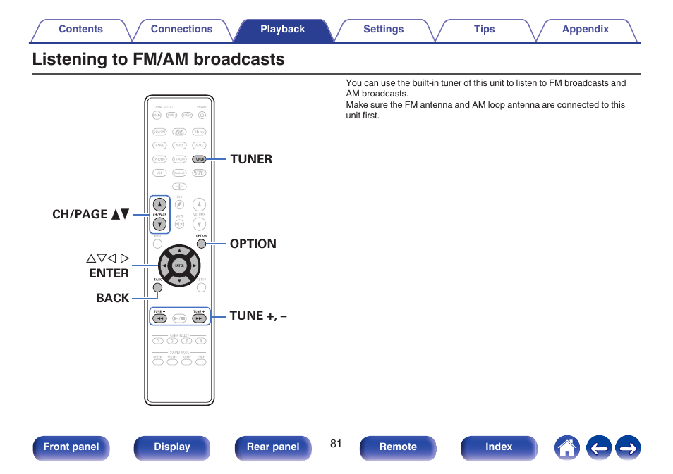 Listening to fm/am broadcasts, P. 81)) | Denon AVR-X1700H 7.2-Channel Network A/V Receiver with HEOS User Manual | Page 81 / 284