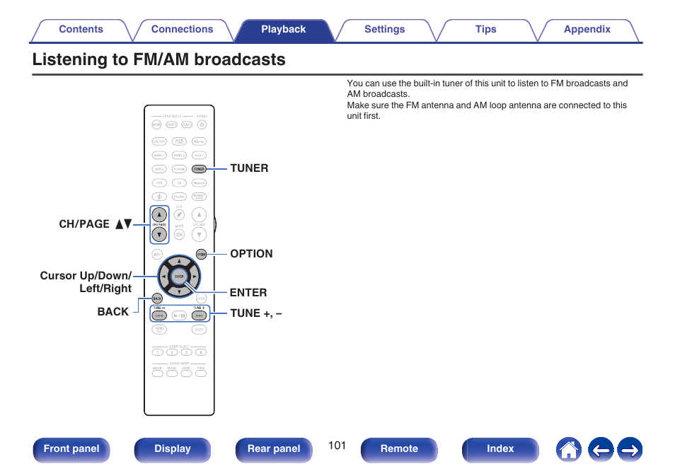 Listening to fm/am broadcasts, P. 101)) | Denon AVR-A1H 15.4-Channel Network A/V Receiver User Manual | Page 101 / 353