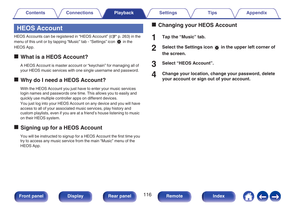 Heos account | Denon AVR-A1H 15.4-Channel Network A/V Receiver User Manual | Page 116 / 353