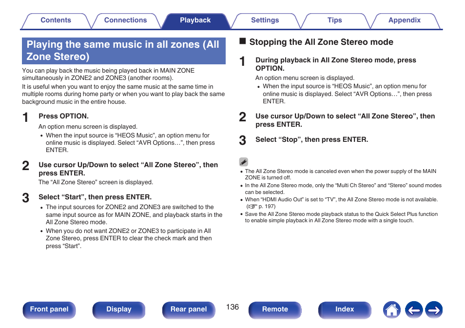 Multi-room audio, P. 136) | Denon AVR-A1H 15.4-Channel Network A/V Receiver User Manual | Page 136 / 353