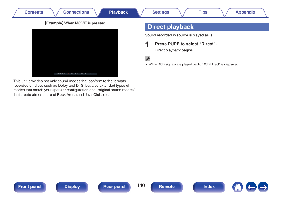 Direct playback | Denon AVR-A1H 15.4-Channel Network A/V Receiver User Manual | Page 140 / 353