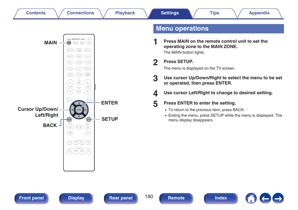 Menu operations, P. 180) | Denon AVR-A1H 15.4-Channel Network A/V Receiver User Manual | Page 180 / 353