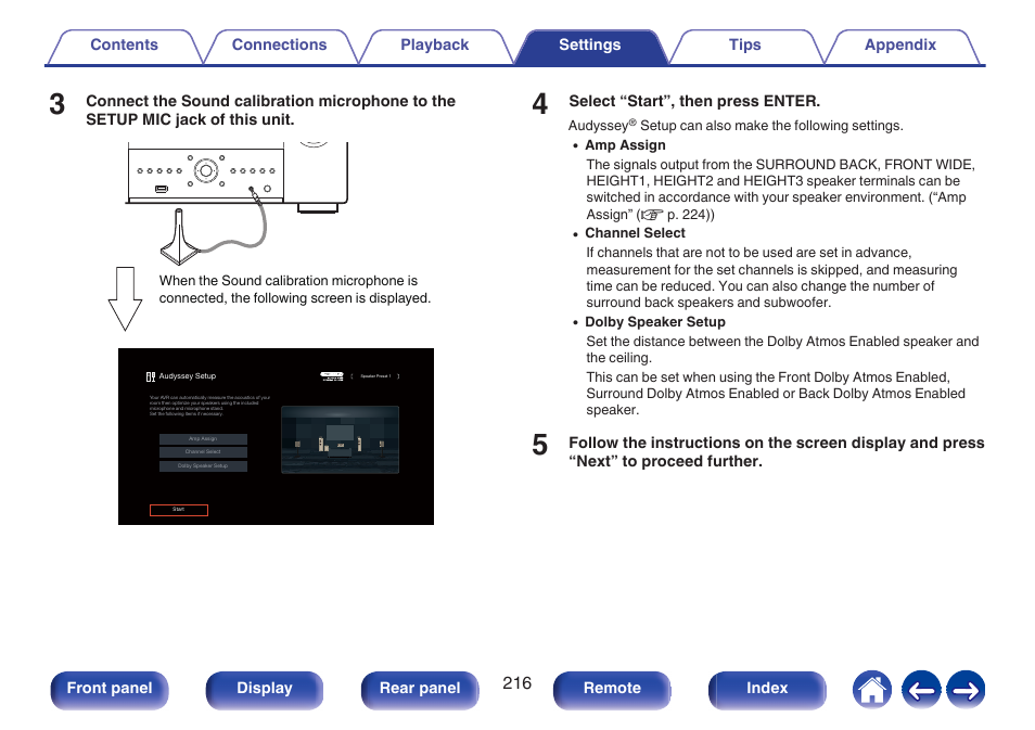 P. 216), In “channel select | Denon AVR-A1H 15.4-Channel Network A/V Receiver User Manual | Page 216 / 353