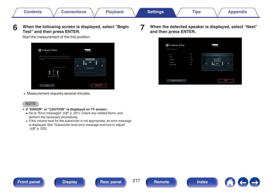Front panel display rear panel remote index | Denon AVR-A1H 15.4-Channel Network A/V Receiver User Manual | Page 217 / 353