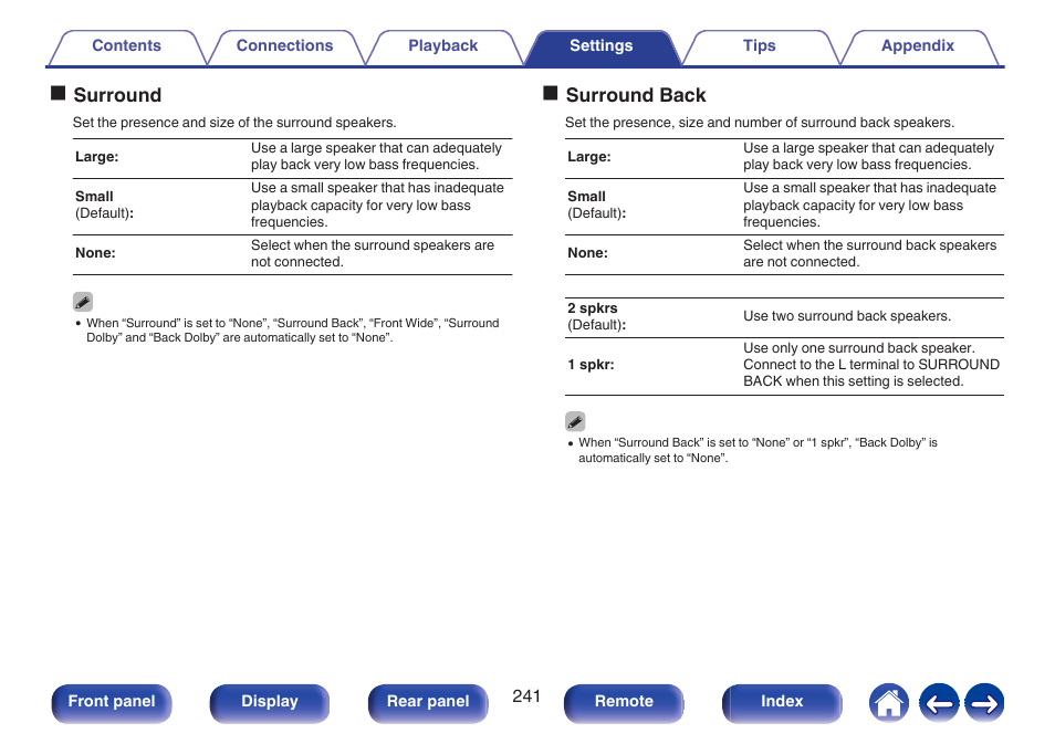 Osurround, Osurround back | Denon AVR-A1H 15.4-Channel Network A/V Receiver User Manual | Page 241 / 353