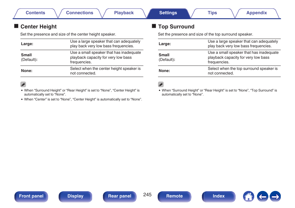 Ocenter height, Otop surround | Denon AVR-A1H 15.4-Channel Network A/V Receiver User Manual | Page 245 / 353