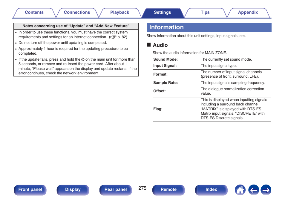 Information, Oaudio | Denon AVR-A1H 15.4-Channel Network A/V Receiver User Manual | Page 275 / 353
