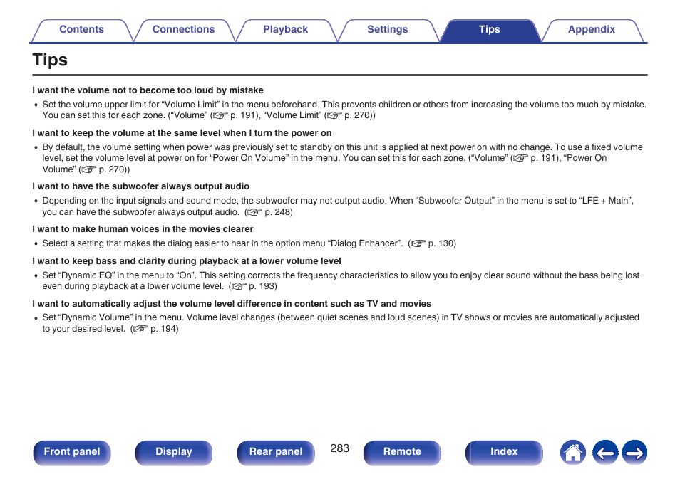 Tips | Denon AVR-A1H 15.4-Channel Network A/V Receiver User Manual | Page 283 / 353