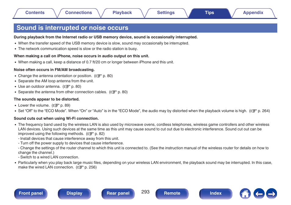 Sound is interrupted or noise occurs | Denon AVR-A1H 15.4-Channel Network A/V Receiver User Manual | Page 293 / 353