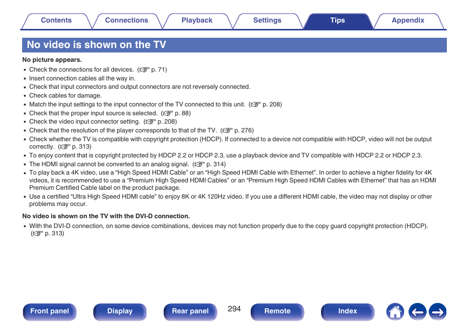 No video is shown on the tv | Denon AVR-A1H 15.4-Channel Network A/V Receiver User Manual | Page 294 / 353