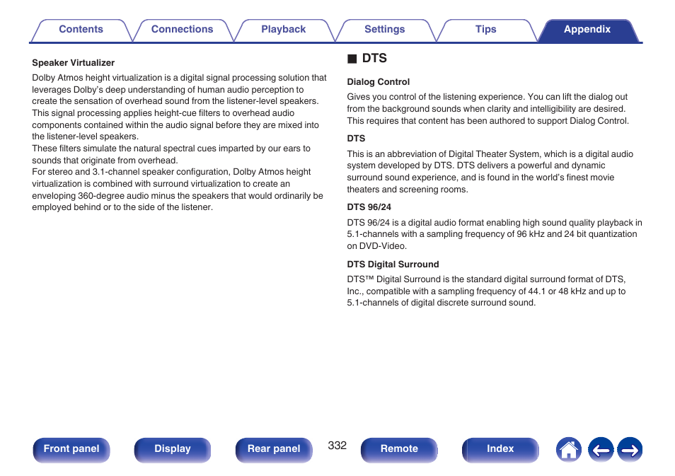 Odts | Denon AVR-A1H 15.4-Channel Network A/V Receiver User Manual | Page 332 / 353