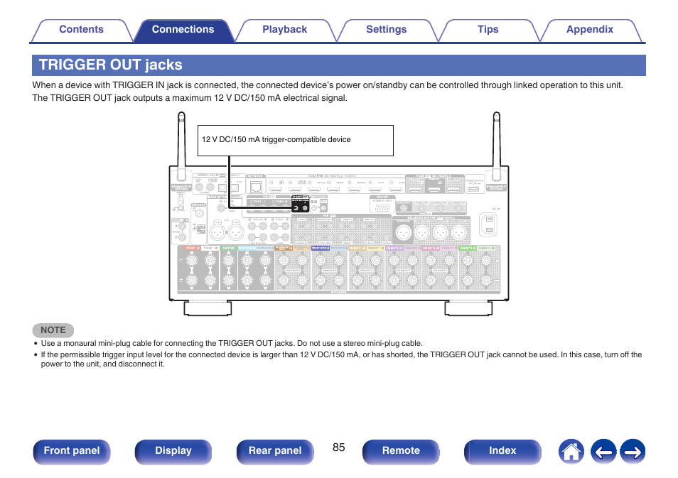 Trigger out jacks, P. 85) | Denon AVR-A1H 15.4-Channel Network A/V Receiver User Manual | Page 85 / 353