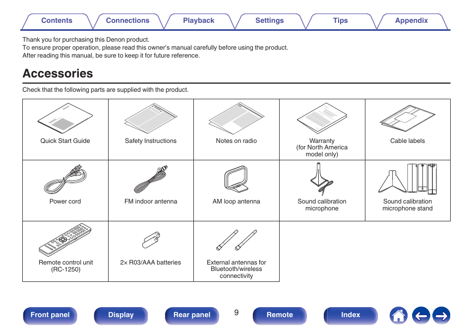 Accessories | Denon AVR-A1H 15.4-Channel Network A/V Receiver User Manual | Page 9 / 353