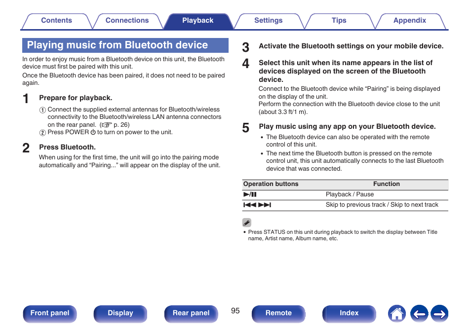 Playing music from bluetooth device | Denon AVR-A1H 15.4-Channel Network A/V Receiver User Manual | Page 95 / 353
