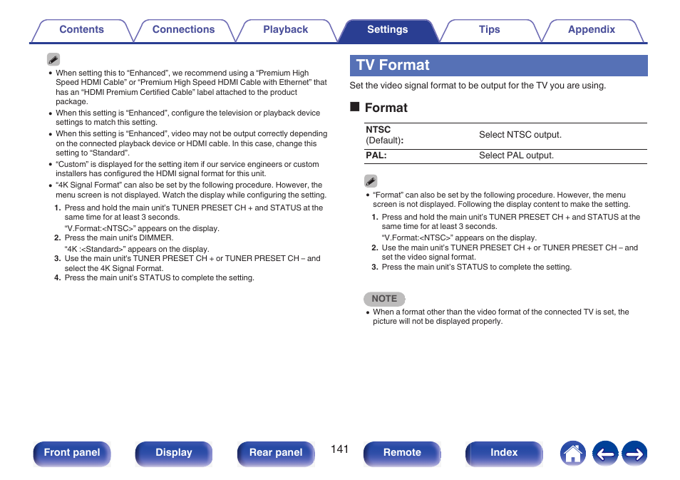 Tv format, Oformat | Marantz NR1510 5.2-Channel Network A/V Receiver User Manual | Page 141 / 244